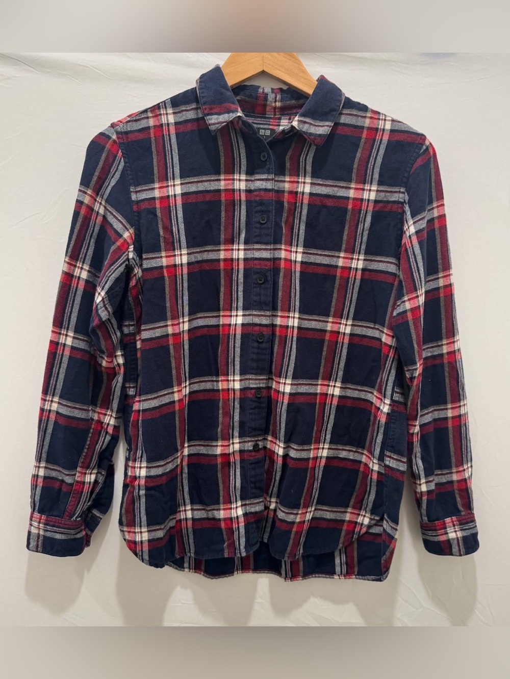 Uniqlo Navy, Red & White Plaid Button-Down Shirt